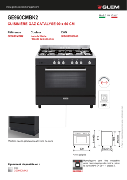 Glem GE960CMBK2 Piano de cuisson gaz Product fiche