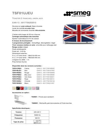 Product information | Smeg TSF01UJEU Union Jack Grille-pain Product fiche | Fixfr