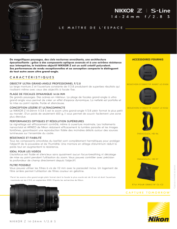 Product information | Nikon NIKKOR Z 14-24mm f/2.8S Zoom Objectif pour Hybride Plein Format Manuel utilisateur | Fixfr