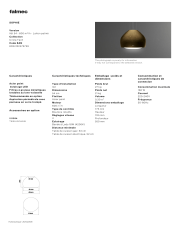 Product information | Falmec SOPHIE2240 Hotte décorative îlot Product fiche | Fixfr