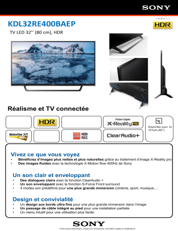 Product information | Sony KDL32RE400 TV LED Product fiche | Fixfr