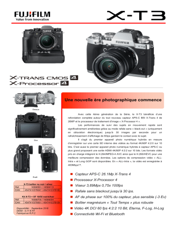 Product information | Fujifilm X-T3 Noir Appareil photo Hybride Product fiche | Fixfr