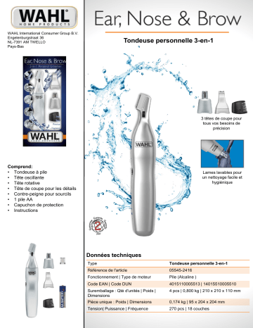 Product information | Wahl Lithium Pro led Tondeuse nez oreilles Product fiche | Fixfr