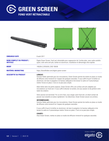 Product information | Elgato Green Screen Ecran de projection Product fiche | Fixfr