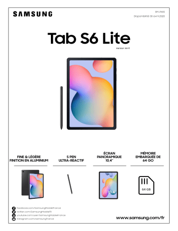 Product information | Samsung Galaxy Tab S6 Lite 64Go SPen Grise Tablette Android Product fiche | Fixfr