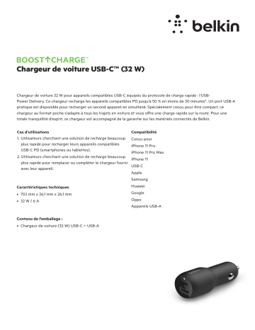 Product information | Belkin 2 ports 32W Chargeur allume-cigare Product fiche | Fixfr
