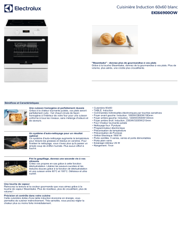 Product information | Electrolux EKI66900OW Cuisinière induction Product fiche | Fixfr