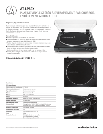 Product information | Audio Technica AT-LP60XBK Platine vinyle Product fiche | Fixfr