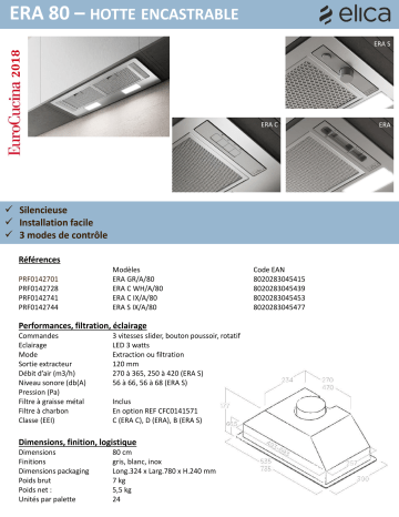 Product information | Elica ERA C IX/A/72 Groupe filtrant Product fiche | Fixfr