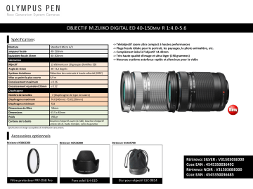 Product information | Olympus 40-150mm R f/4.0-5.6 silver M.Zuiko Objectif pour Hybride Product fiche | Fixfr