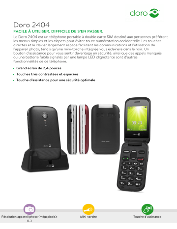 Product information | Doro 2404 noir/noir Téléphone portable Product fiche | Fixfr
