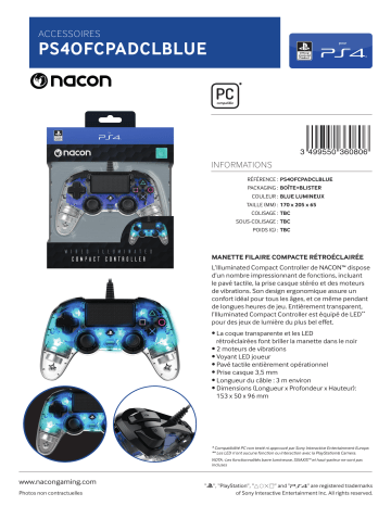 Product information | Nacon Manette Compacte Bleue Translucide Manette Product fiche | Fixfr