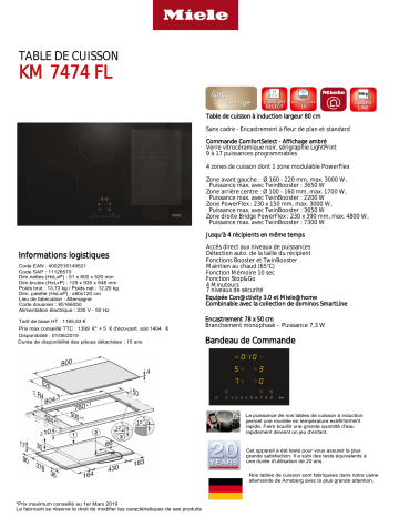 Manuel du propriétaire | Miele KM 7474 FL Table induction connectée Owner's Manual | Fixfr