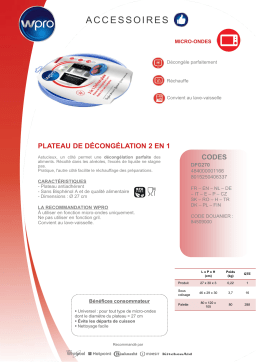 Wpro Plateau de décongélation DFG270 Plateau de décongélation Product fiche