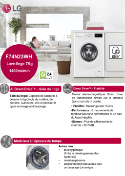 LG F74N23WH Lave linge hublot Product fiche