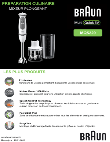 Product information | Braun MQ5220WH Quick 5V Mixeur Product fiche | Fixfr