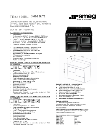 Product information | Smeg TR4110IBL Piano de cuisson induction Product fiche | Fixfr