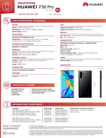 Product information | Huawei P30 Pro Nacré 128 Go Smartphone Product fiche | Fixfr