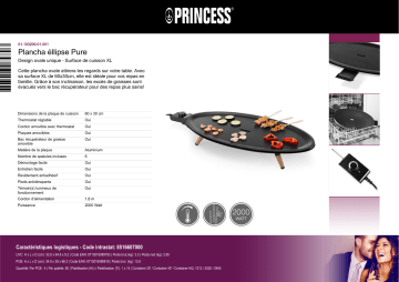 Product information | Princess Elipse Pure ovale Plancha électrique Product fiche | Fixfr