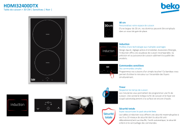 Product information | Beko HDMI32400DT Table induction Product fiche | Fixfr