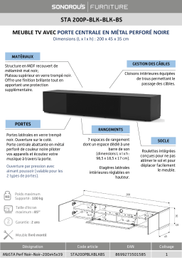 Meliconi Studio STA 200 Noir Porte metal Meuble TV Product fiche