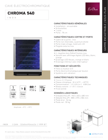 Product information | LE CHAI CHROMA540 Cave à vin encastrable Manuel utilisateur | Fixfr