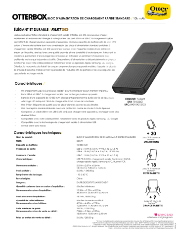 Product information | Otterbox 10 000 MAH USB-A et C Noir Batterie externe Product fiche | Fixfr