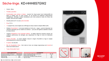 Product information | Sharp KD-HHH8S7GW2 Sèche linge pompe à chaleur Product fiche | Fixfr