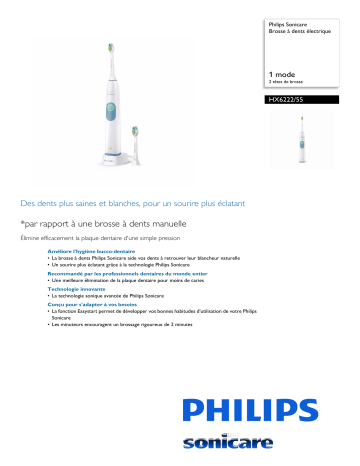 Product information | Philips HX6222/55 Brosse à dents électrique Product fiche | Fixfr