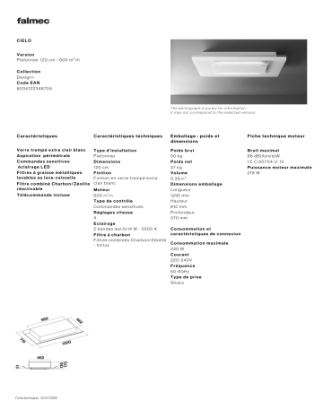 Product information | Falmec CIELO3610 Hotte plafond Product fiche | Fixfr