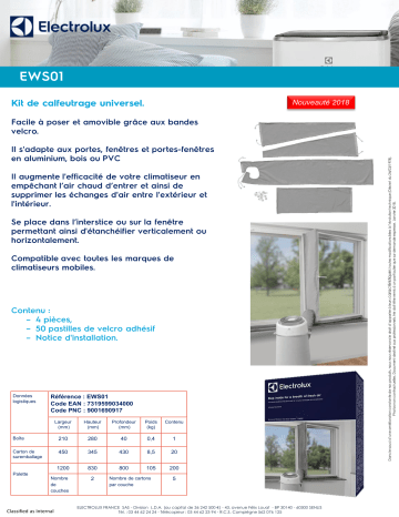 Product information | Electrolux pour fenêtre et velux EWS01 Kit calfeutrage Product fiche | Fixfr