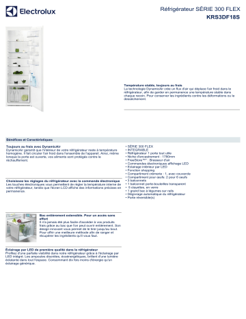 Product information | Electrolux KRS3DF18S Réfrigérateur 1 porte encastrable Product fiche | Fixfr