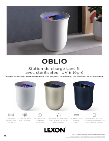 Product information | Lexon Oblio avec charge sans fil Stérilisateur UV Product fiche | Fixfr