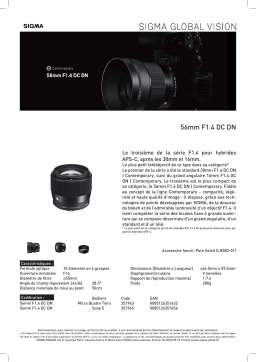 Sigma 56mm 1.4 DC DN Contemporary Sony E Objectif pour Hybride Product fiche