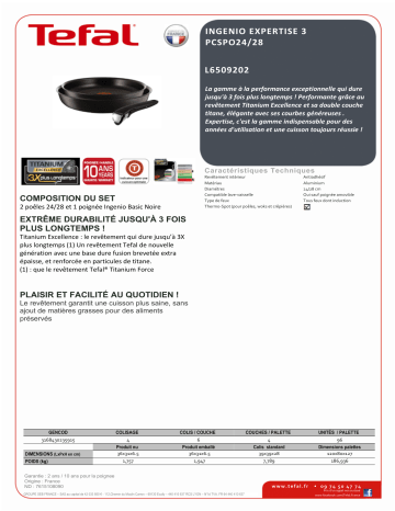Product information | Tefal Ingenio Expertise diam24-28cm+ 1 poignée Batterie de cuisine Product fiche | Fixfr