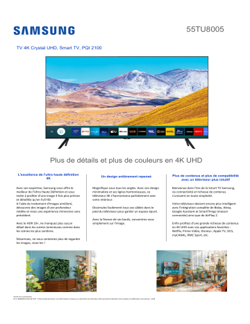 Product information | Samsung UE55TU8005 2020 TV LED Product fiche | Fixfr