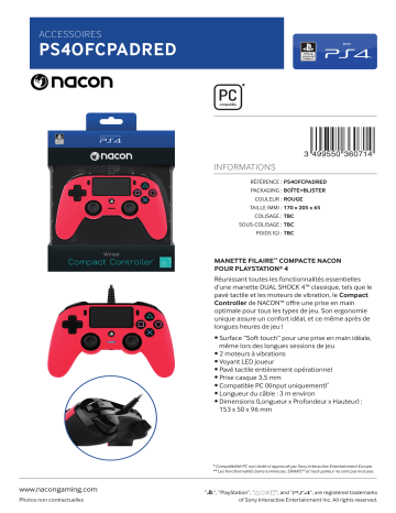 Product information | Nacon Manette Compacte Rouge Manette Product fiche | Fixfr