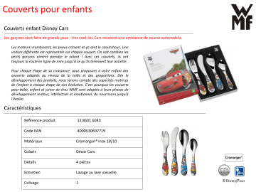 Product information | WMF CARS enfants 4 pieces Couverts Product fiche | Fixfr