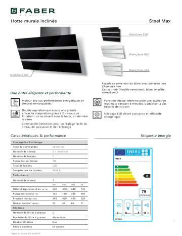Product information | Faber STEELMAX 800 NOIR/INOX Hotte décorative murale Product fiche | Fixfr