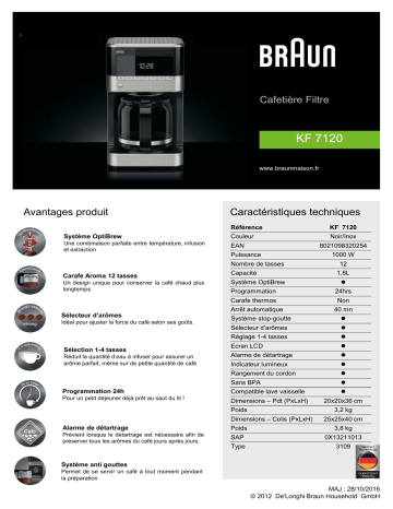 Product information | Braun KF7120 Inox Cafetière programmable Product fiche | Fixfr