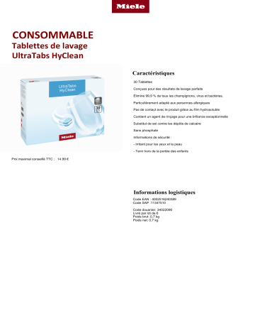 Product information | Miele UltraTabs HyClean (8-en-1) pour LV Tablette Product fiche | Fixfr