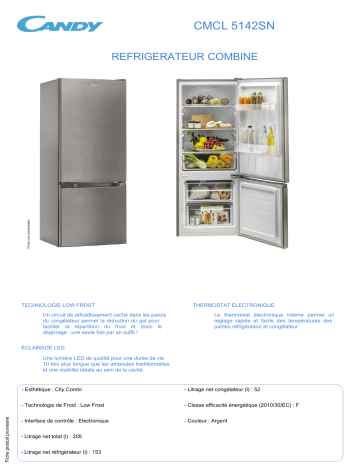 Product information | Candy CMCL 5142SN Réfrigérateur combiné Product fiche | Fixfr