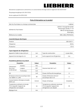 Liebherr WKb1802-21 Cave à vin vieillissement Product fiche