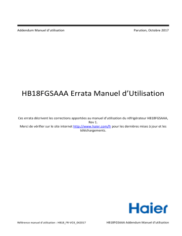 Owner's manual | Haier HB18FGSAAA Réfrigérateur multi portes Manuel du propriétaire | Fixfr