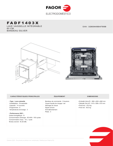 Product information | Fagor FADF1403X Lave vaisselle tout intégrable Product fiche | Fixfr