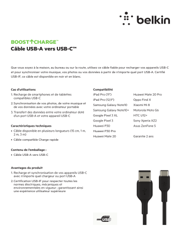 Product information | Belkin 3M Noir Câble USB C Product fiche | Fixfr