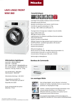 Miele WWI 860 Lave linge hublot Product fiche