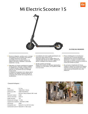Product information | Xiaomi 1S FR Mi Electric Scooter Trottinette électrique Product fiche | Fixfr