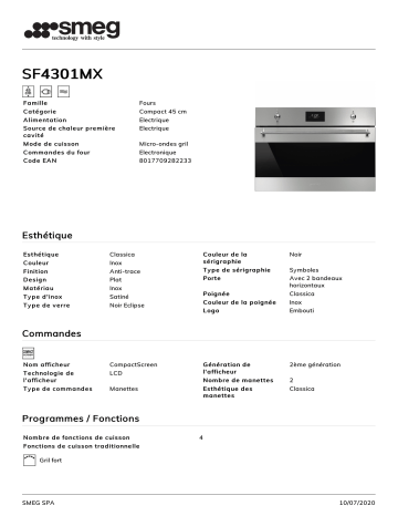 Product information | Smeg SF4301MX Four encastrable Product fiche | Fixfr