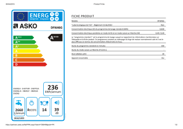 Product information | Asko DFI646G Lave vaisselle tout intégrable Manuel utilisateur | Fixfr